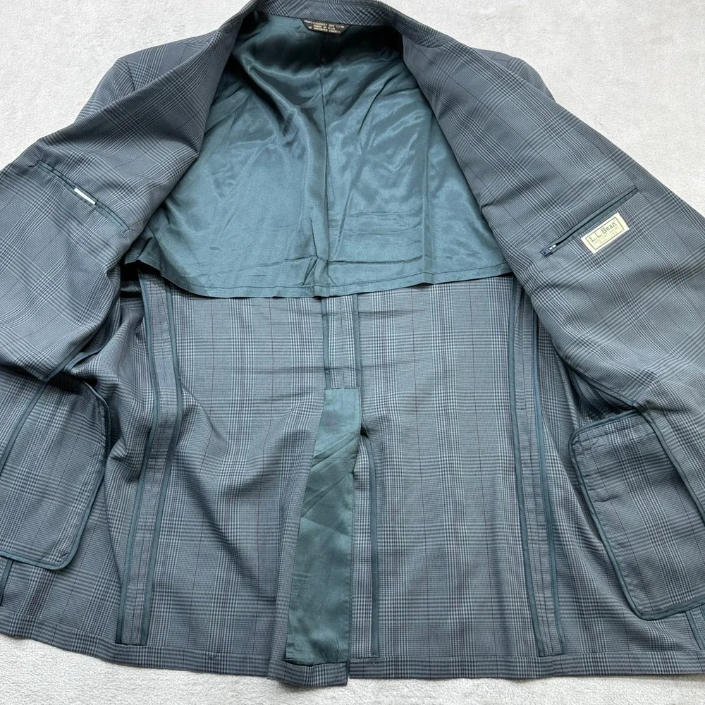 Vintage L.L. Bean Blazer Sport Coat Mens 44R Grey Blue Glen Plaid Made in USA